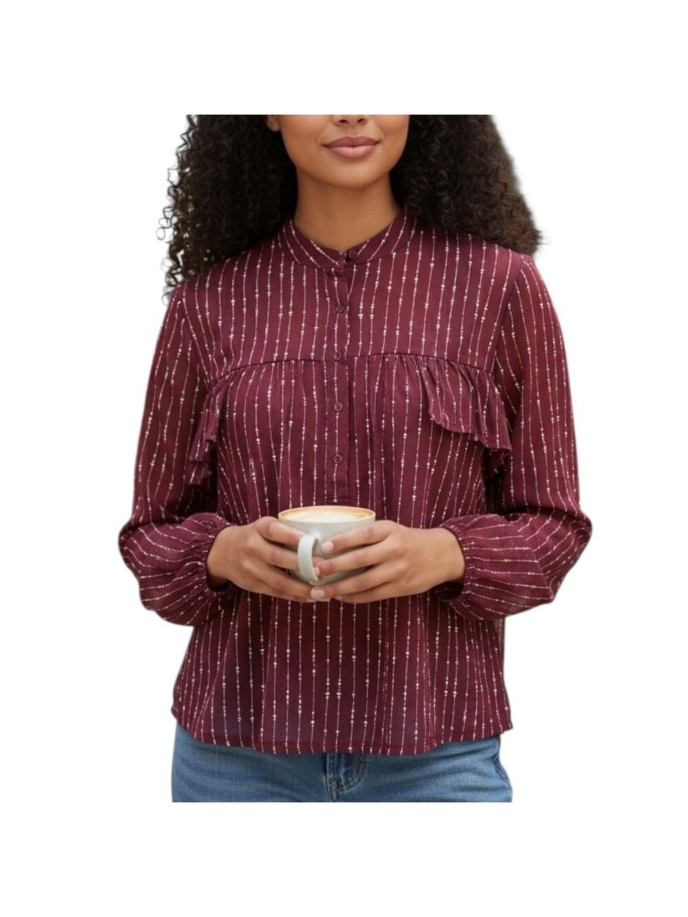 Velvet Heart Mandy Blouse Medium NWT Burgundy Ruffle Sleeve Boutique Top
